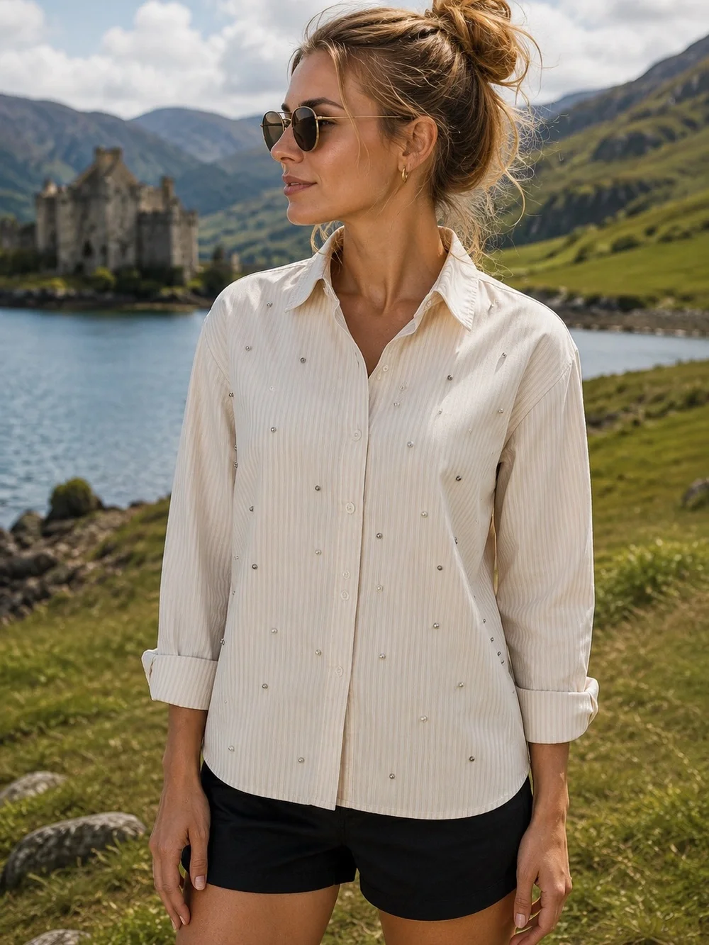 Calvin Klein Women's Button Down Shirt - Cream